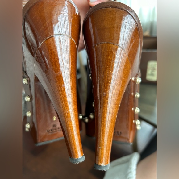 Authentic GUCCI Scar Pelle S Gomma Brown Slingbacks size 8 in original box - Picture 3 of 14